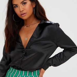 Black Satin Button Up Shirt